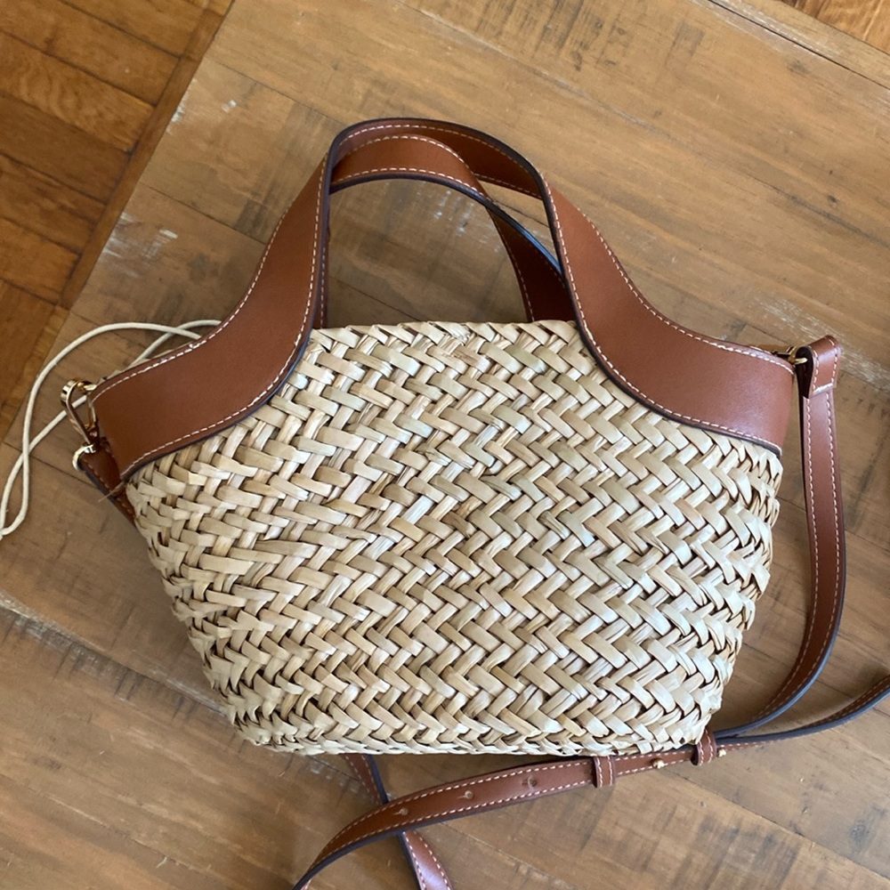 Mango Raffia Crossbody Handbag with Faux Leather Trim